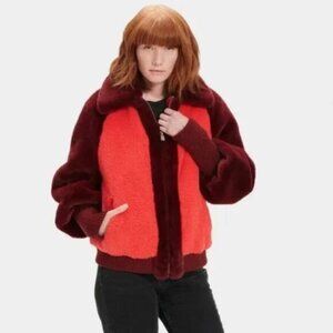 Ugg Augusta Sherpa Bomber Jacket Women M Spanish Red NWT